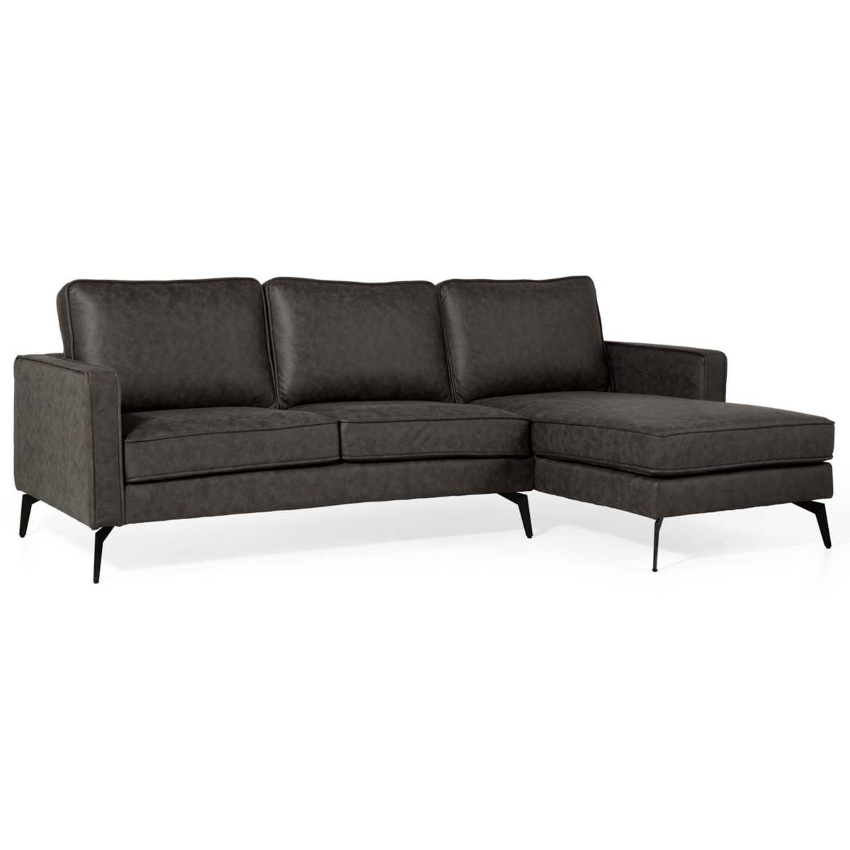 Hoekbank Jackson microleder antraciet met comfortabele kussens en moderne industriële uitstraling