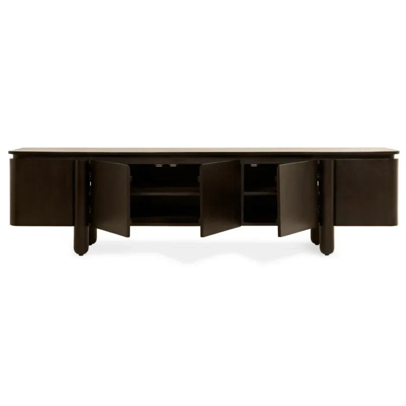 TV Meubel Rondo donkerbruin 210 cm modern tv-meubel met afgeronde hoeken en ruime opbergruimte