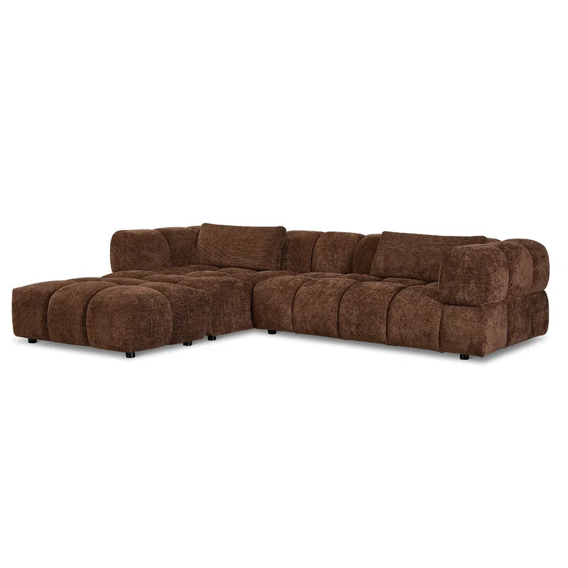 Hoekbank Sofia choco links van zachte chenille stof met comfortabele kussens en modern design