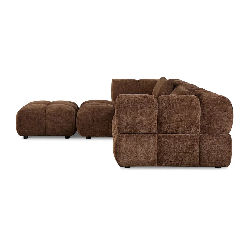 Hoekbank Sofia choco links van zachte chenille stof met luxe design en comfortabele kussens