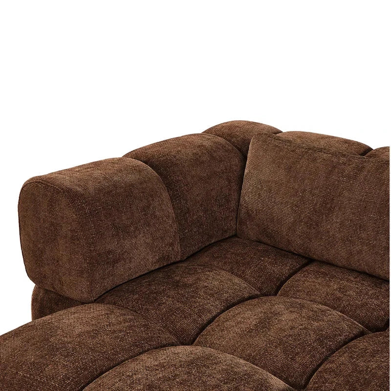 Hoekbank Sofia choco links van zachte chenille stof met luxe uitstraling en comfortabele zitkussens