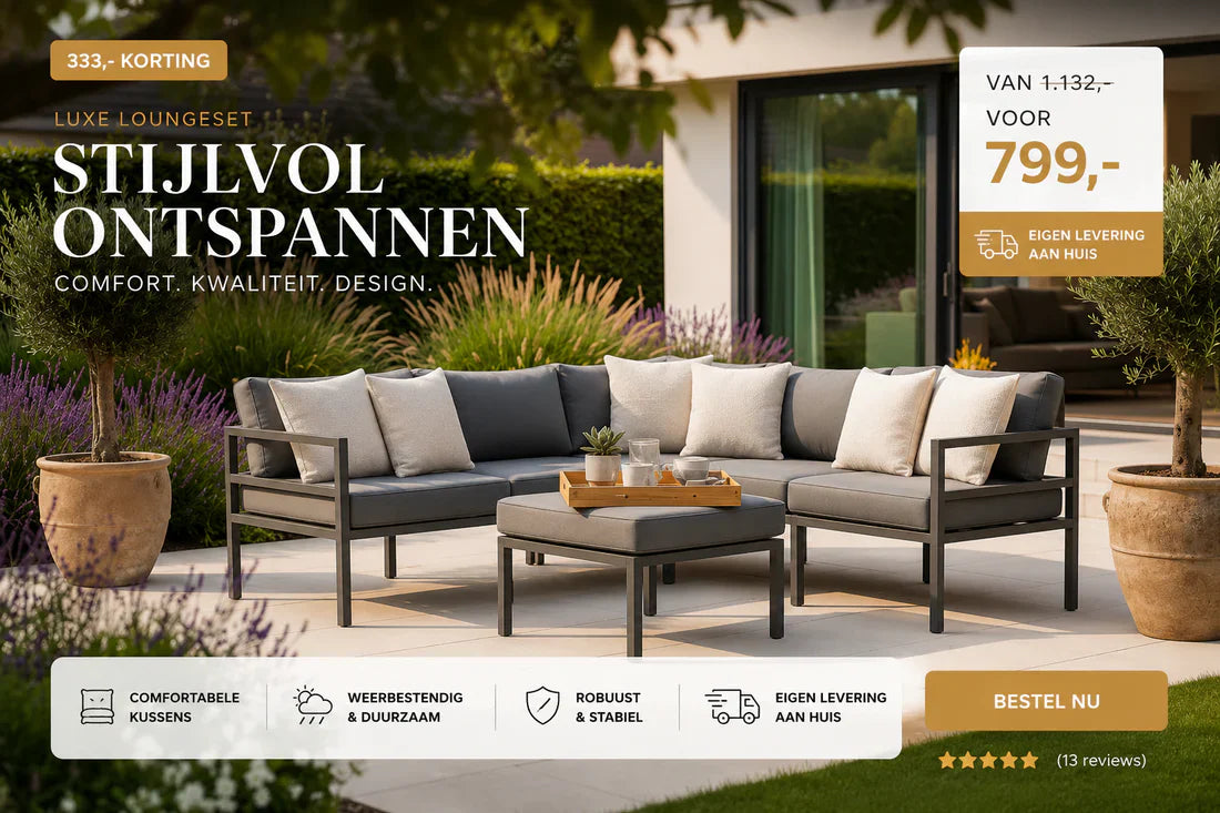 Luxe aluminium hoekloungeset met tafel – Modern antraciet