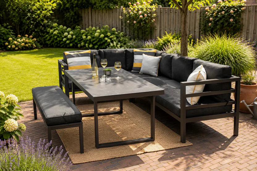 Luxe loungeset – antraciet en houtlook