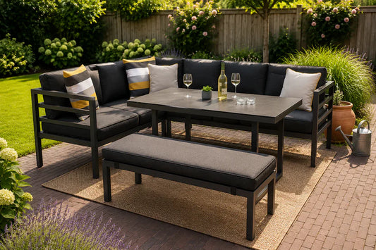 Luxuriöse Loungeset – Anthrazit und Holzoptik
