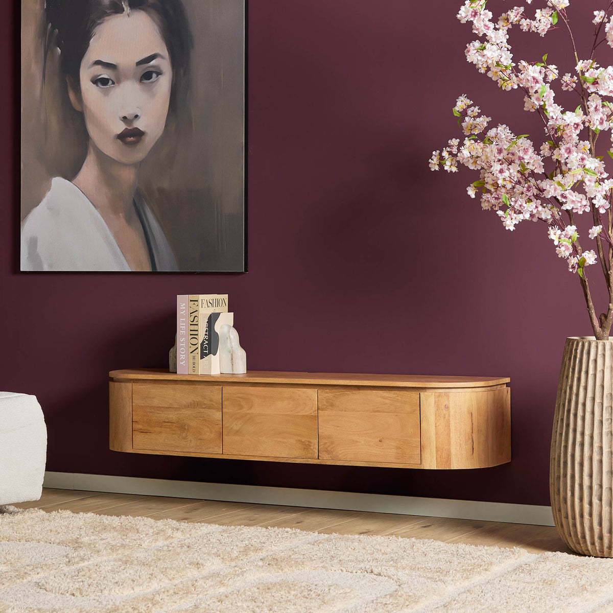 Zwevend TV Meubel Excellent 160 cm – Naturel Mangohout