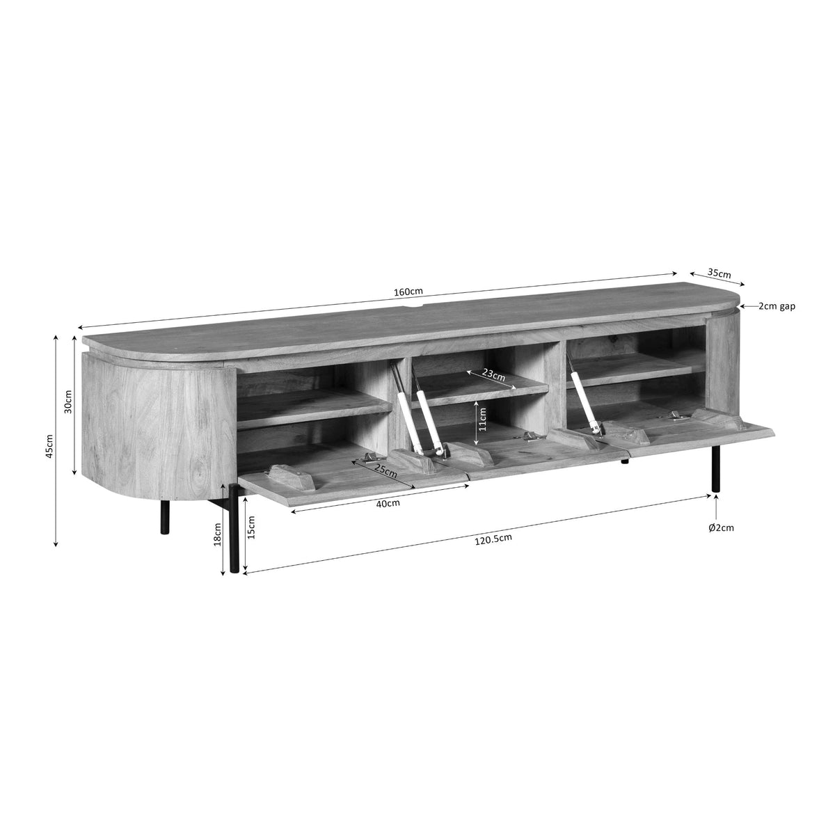 Zwevend TV-Meubel Zwart Mangohout 160 cm – Excellent