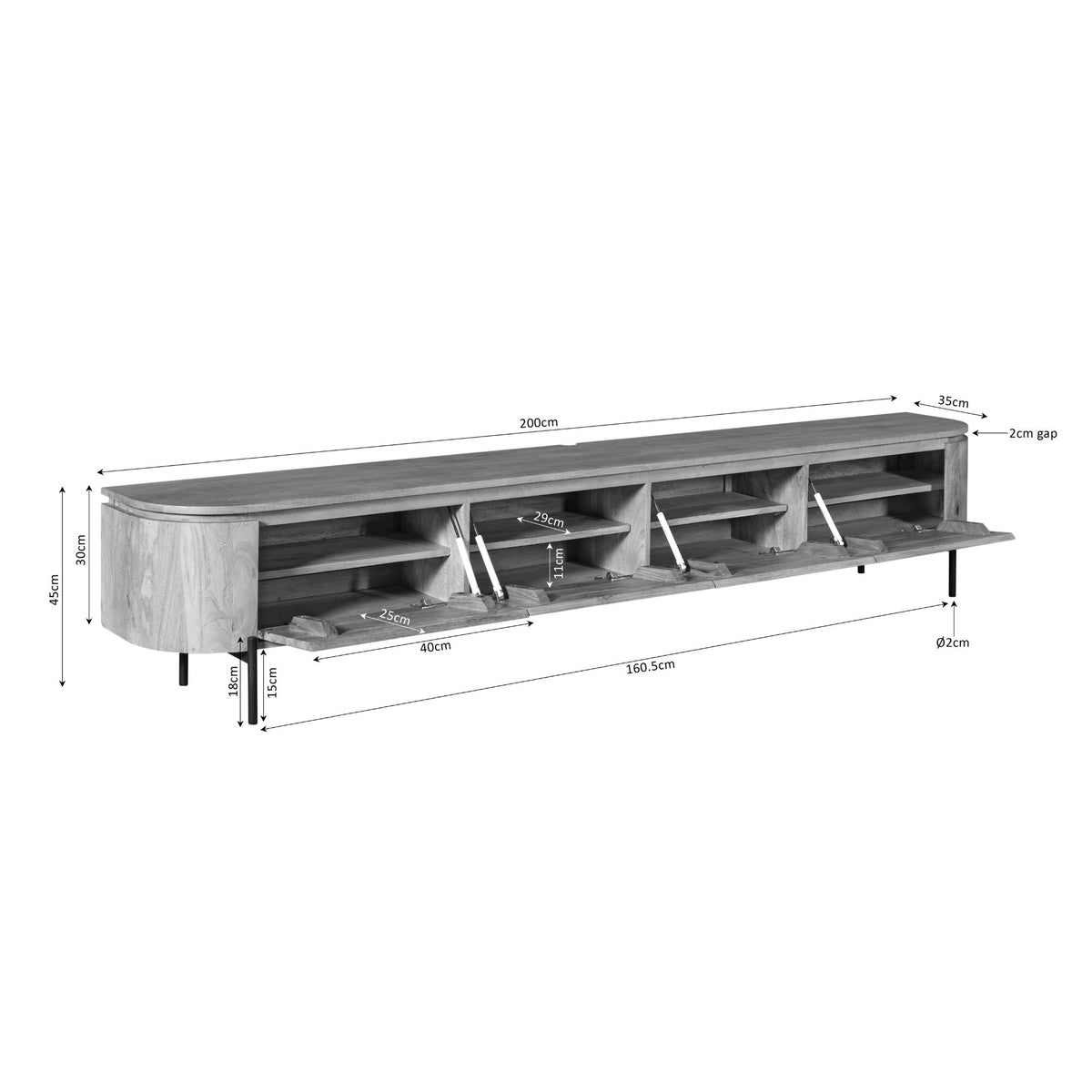 Zwevend TV-Meubel Excellent Zand – Mangohout 200 cm