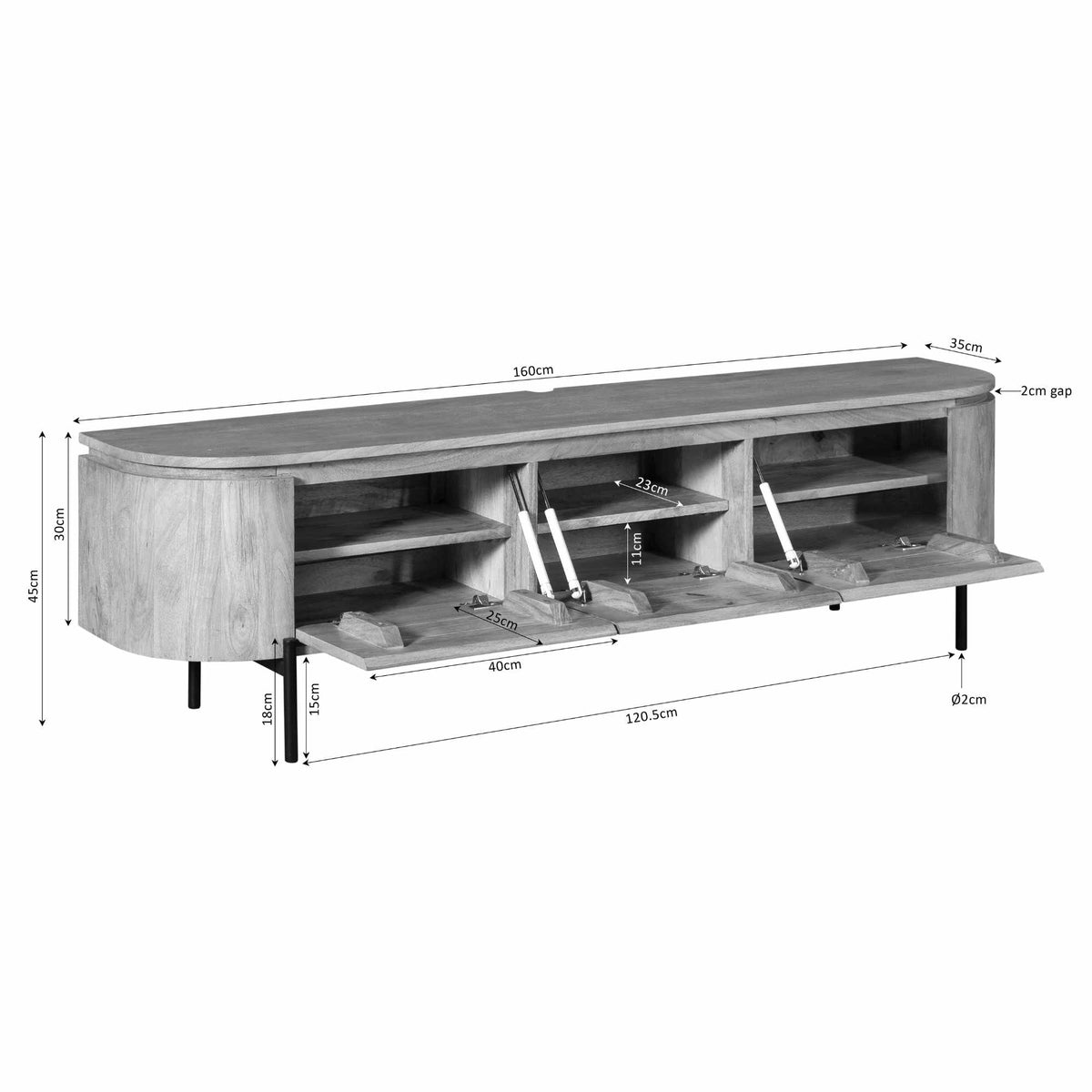 Zwevend TV Meubel Taupe 160 cm Mangohout