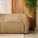 Hoekbank Laila taupe stoffen hoekbank met rechteropstelling en chaise longue in moderne woonkamer
