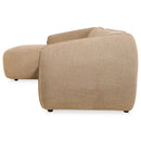 Hoekbank Laila taupe stoffen bank met rechteropstelling en chaise longue in moderne woonkamer