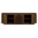TV-Meubel Bora 210 cm bruin met moderne houtlook en ruime opbergruimte in woonkamer