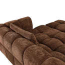 Hoekbank Sofia choco links van zachte chenille stof met comfortabele kussens en moderne luxe uitstraling
