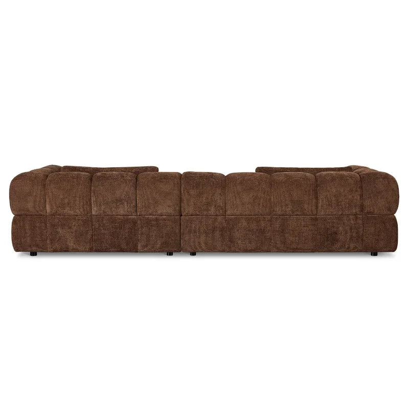 Hoekbank Sofia choco links van zachte chenille stof met comfortabele zitkussens en luxe uitstraling